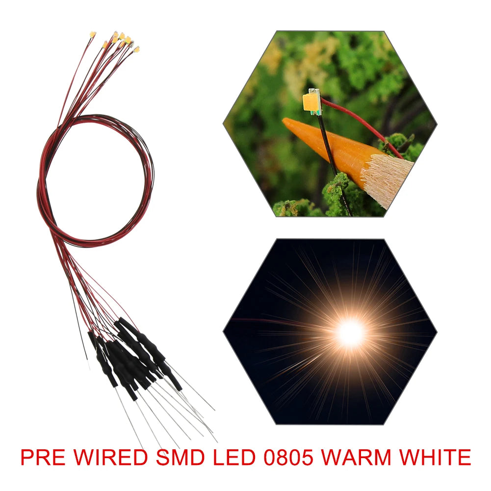 20pcs Pre-wired 20cm Long 30awg Wire SMD LED 0402 0603 0805 Lights Soldered Resistor for 12V White Red Blue Yellow Green