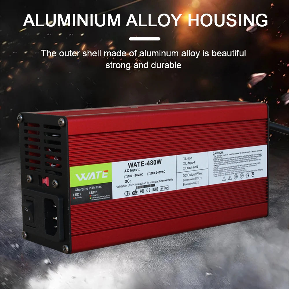 67.2V 6A Charger For 16S 59.2V Li-ion Battery 60V 6A Fast Charge Smart Aluminum Case Lipo Battery Charger 110V To 220V