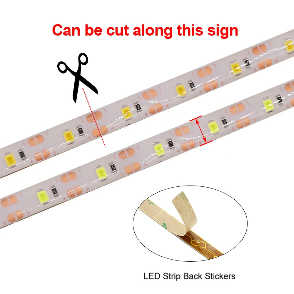 Dimmable 5V LED Strip Lights SMD2835 3528 60Leds/m Waterproof Ribbon Lights TV Backlight USB/Battery Powered Stripe Room Decor