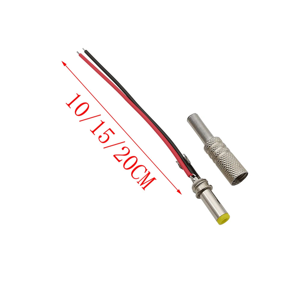 5.5 x 2.1mm 5.5 x 2.5mm DC Power Male Plug DC-099 DC Socket Threaded Panel Mount Female Connector Adapter With 20AWG Cable Wires