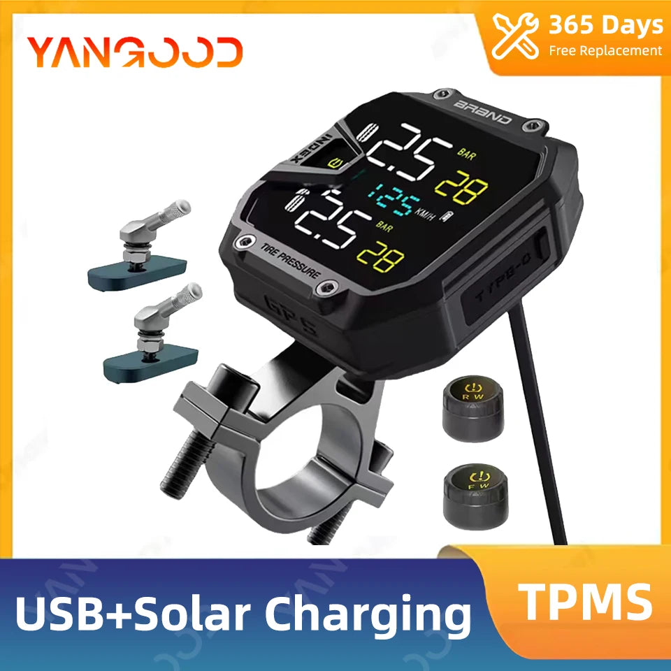 Yangood TMPS Motorcycle Tire Pressure Sensor Waterproof LCD Color Display Real-Time Safety Tire Pressure Monitoring System
