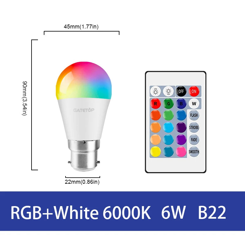 1-10PCS LED Intelligent RGBW Bulb GU10 E27 E14 24 Key Infrared Remote Control AC110V 230V 6W 10W Color Plus White Light Dimming