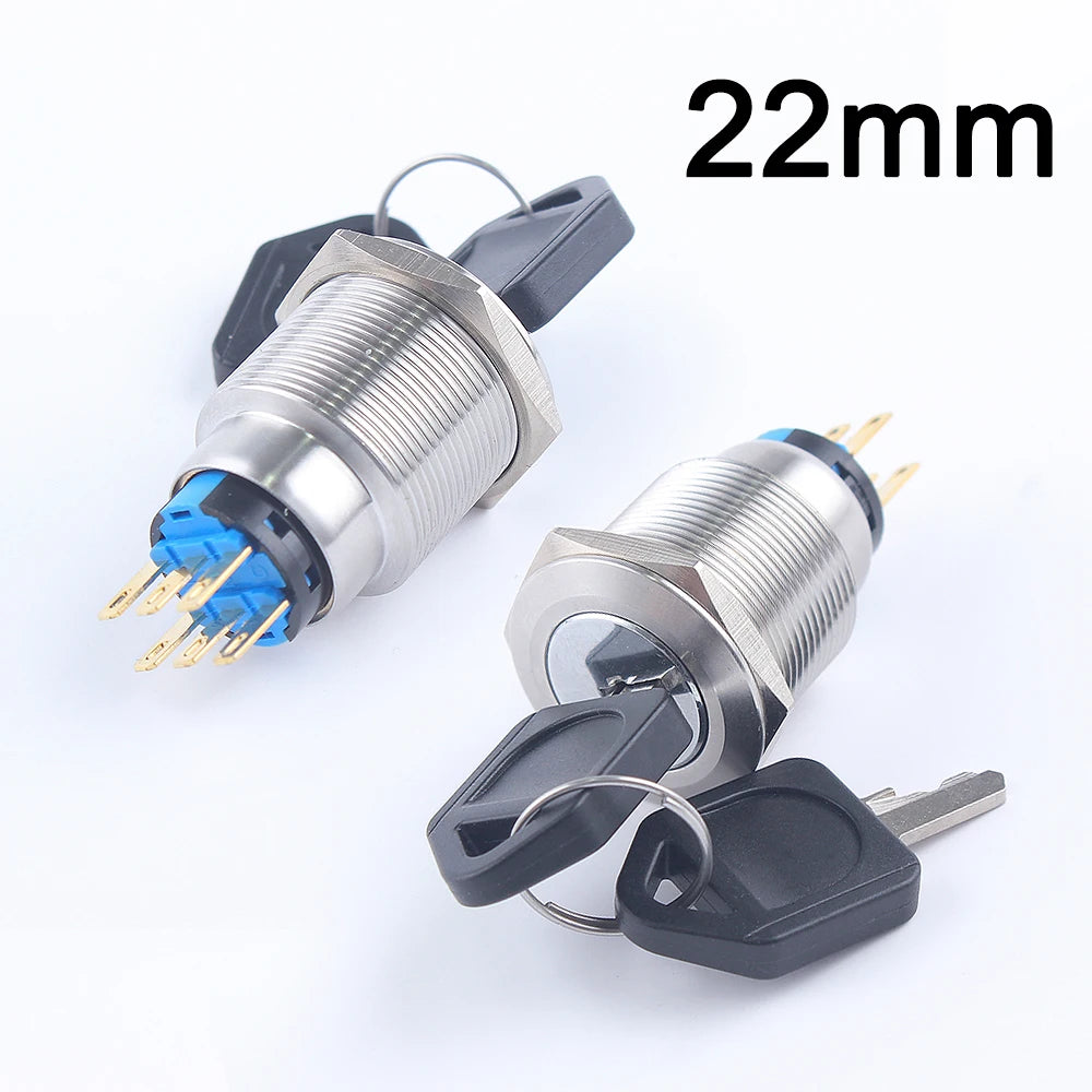 2/3 Positions Rotary Buttons 16/19/22mm Metal Brass Chrome Key Push Selector Switch 2NO2NC Press Without LED 2 keys