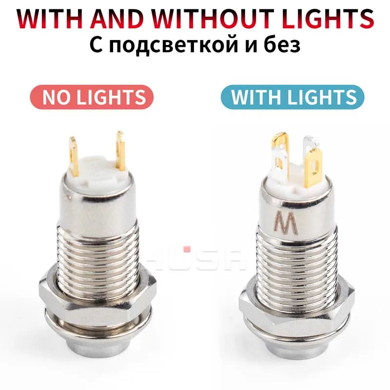 8 10 12 16 19 22mm high head small Waterproof Metal Push Button Switch LED Light Self-locking/Self-reset 3/6/12/24V