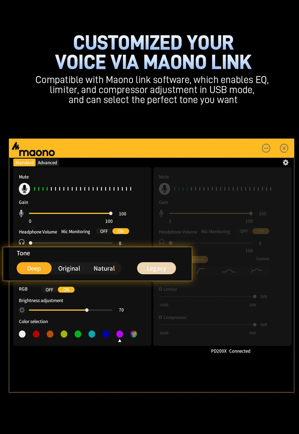 MAONO PD200X XLR/USB Dynamic Microphone for PC RGB Gaming Streaming Microphone with MAONO Link Software Mute Gain Knob Volume Control and Headphone Jack for Streaming Podcasting Recording Gaming Video