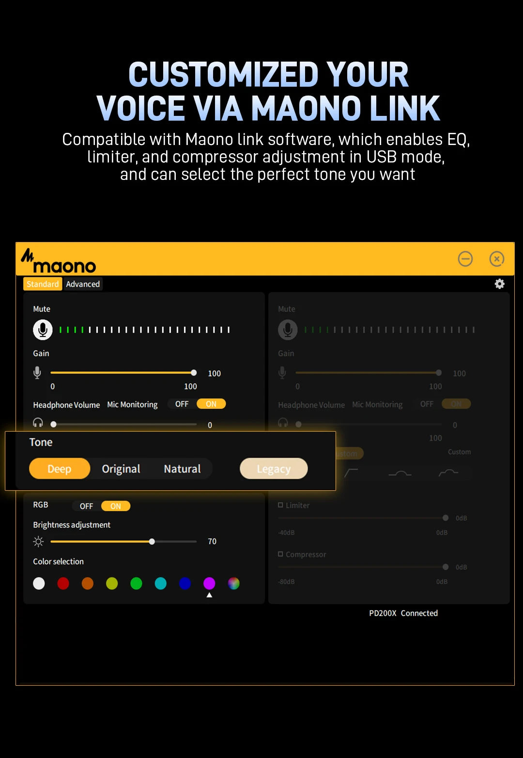 MAONO PD200X XLR/USB Dynamic Microphone for PC RGB Gaming Streaming Microphone with MAONO Link Software Mute Gain Knob Volume Control and Headphone Jack for Streaming Podcasting Recording Gaming Video