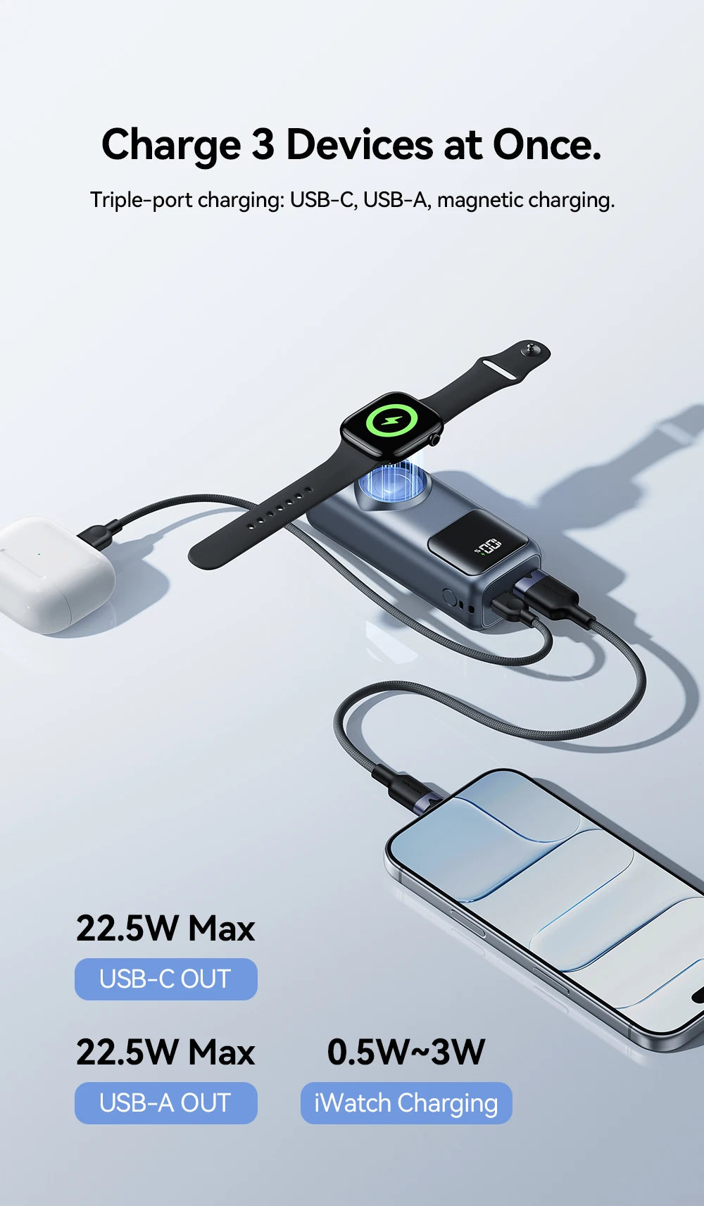 Vention 10000mAh Mini Power Bank 22.5W Fast Charging for iPhone 17 16 Magnetic Wireless Charger for Apple Watch Series 11 10 9