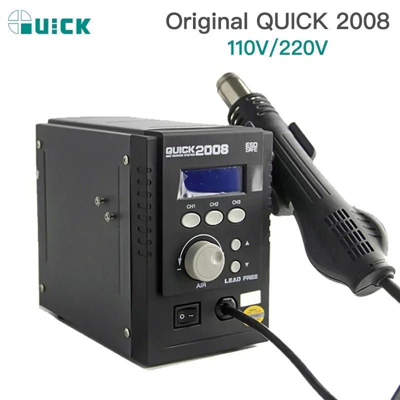 QUICK 2008 Original ESD Lead-Free Digital Display Heat Gun Welding Rework Soldering Station Mobile Phone Maintenance Air Gun