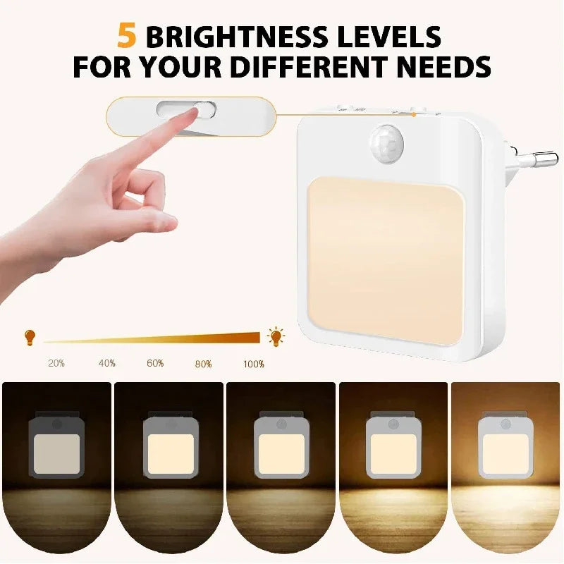 Night Light Motion Sensor With LED Light EU/US Plug Lamps Children's Night Light Wireless Night Lamp For Bedside Table Bedroom Portable Night Light, Night Light