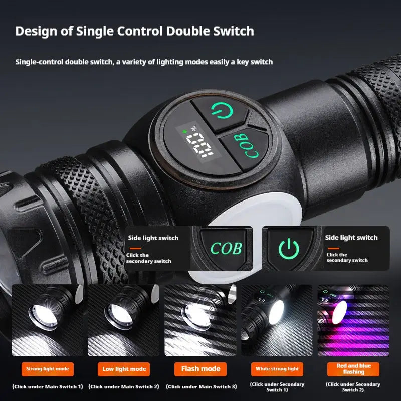 Magnetic USB Rechargeable LED Tactical Flashlight With COB Side Light Camping Fishing Torch