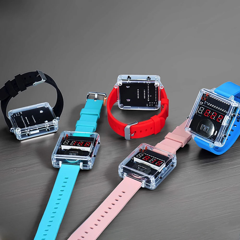 DIY Electronic Watch Kit 0.28'' LED Digital Tube Creative Watch Soldering Kit Microcontroller Watch Kit with Silicone Strap&Case
