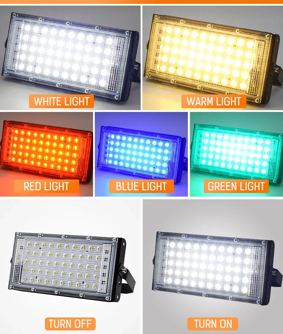 50W LED RGB Flood Light AC220V Outdoor Floodlight IP66 Waterproof Reflector Spotlight Red Green Blue 3 Color For Garden Lighting