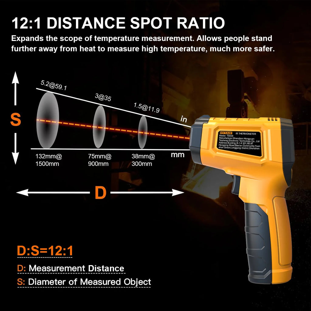 TS600 Infrared Thermometer Digital Temperature Gun Laser Non-contact Temp Reader IR Temperature Sensor Adjustable Emissivity