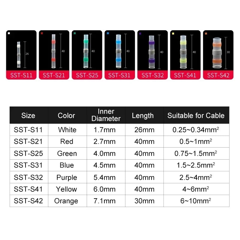Solder Seal Wire Connectors 3:1 Shrinkage Rate Waterproof Electrical Cable Terminals DIY Heat Shrink Tube Electrical Butt Splice