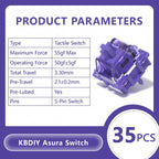KBDiy Asura Switch Tactile MX Switches 50g for Gaming Mechanical Keyboard KIT Purple Factory Lubed Custom DIY 5Pins GMK67 Hi75