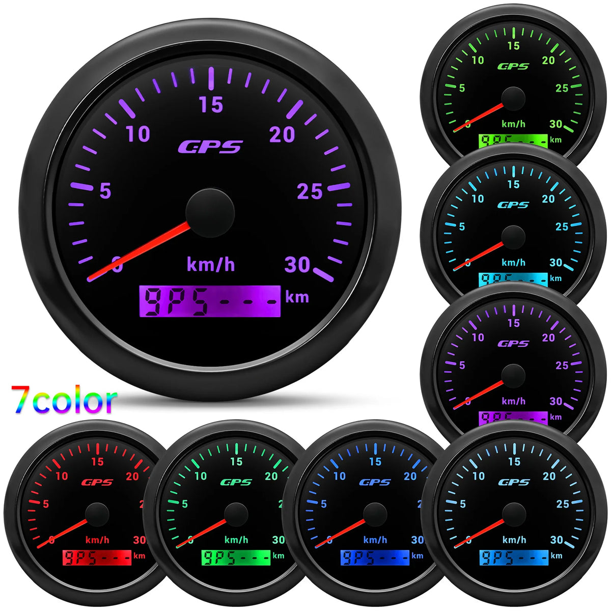 60/120/200KMH 85MM GPS Speedometer Gauge 7 Color Light with GPS Antenna Waterproof Motorcycle Boat Car Truck Speed Gauge Meter