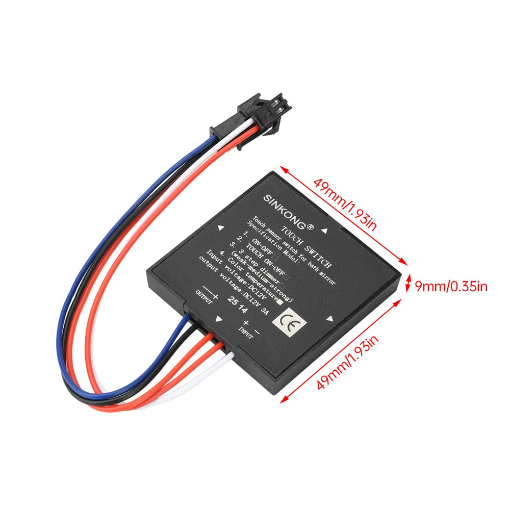 DC 5-12V Bathroom Mirror Switch Touch Switch Sensor Stepless LED Inductive Dimming Touch Switch for Led Light Mirror Headlight
