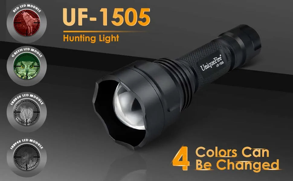 UniqueFire 1505 IR 850NM 940NM Mini LED Flashlight Upgraded Version Rechargeable Lamp Torch,Scope Mount,Charger,Remote Pressure