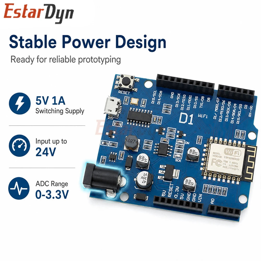Estardyn ESP8266 WiFi Shield WeMos D1 ESP-12F ESP-12E Expansion Board Module for Smart Home IoT Programming
