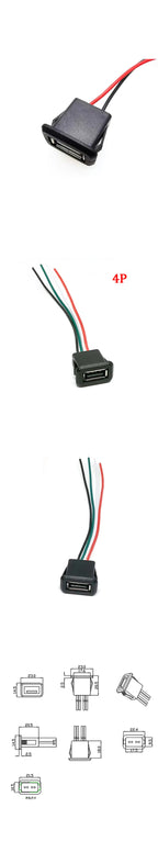 USB 2.0 Female Base 2P/4P Direct Pressure Buckle Welding Wire Type A-Port Waterproof Socket Charging Female Plug