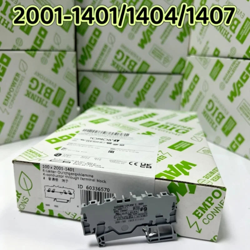 WAGO 2001‑1401 2001‑1404 2001‑1407 DIN Rail Terminal Block 1.5mm² Push‑in CAGE CLAMP 4‑conductor Rail Mount Wiring Connector