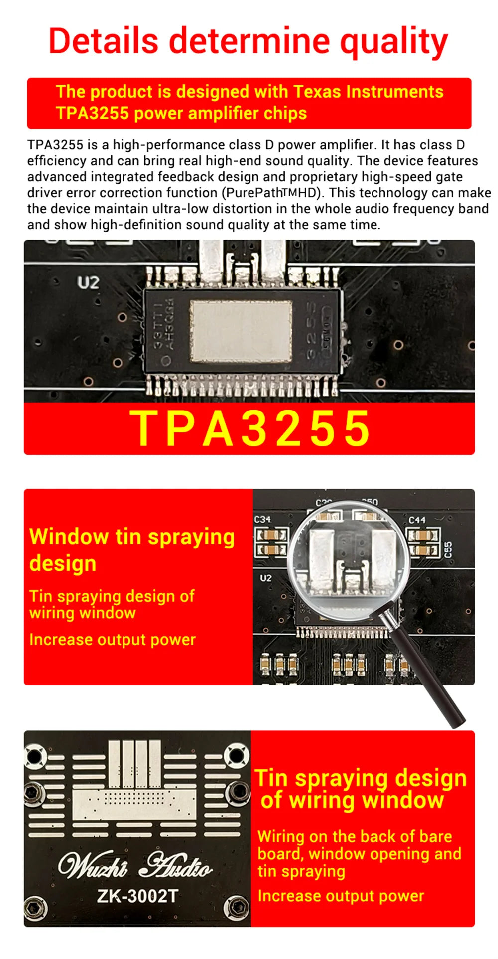 TPA3255 300W+300W Stereo Bluetooth Audio Sound Power Amplifier Board Treble Bass for Car Karaoke Smart Home Theater Subwoofer