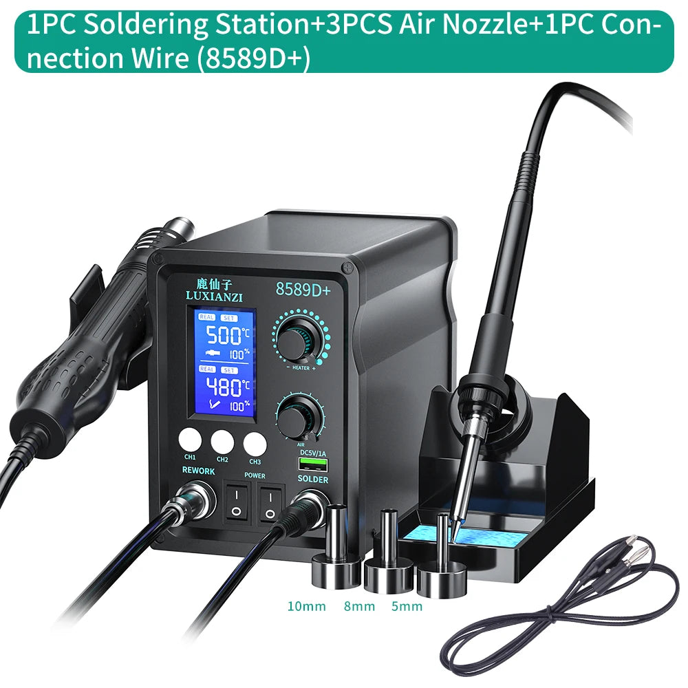 LUXIANZI 8589D+ 2 IN 1 Hot Air Gun Soldering Station With LED Digital Display For BGA PCB IC Repair Tool SMD Rework Station