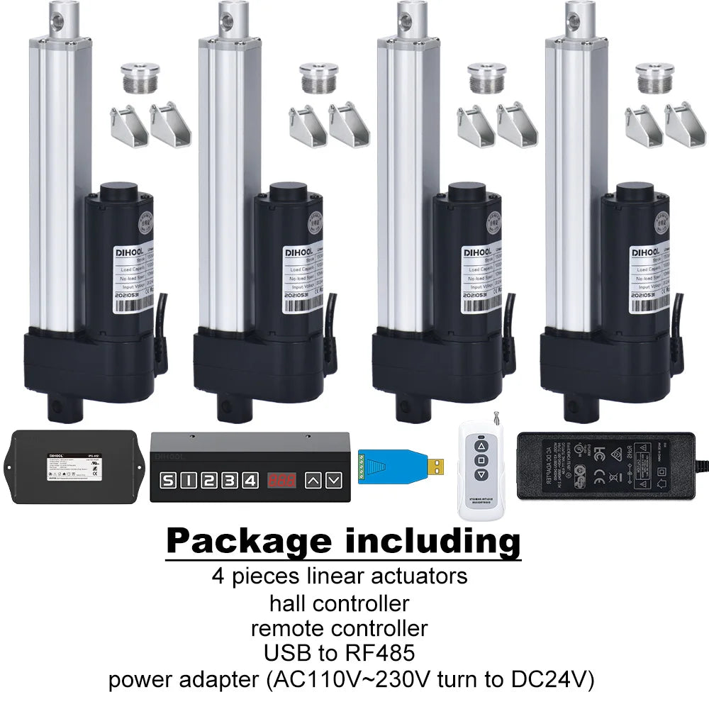 3000N 4Pieces Linear Actuators with Synchronous Control Hall Controller Set(1V4) 24V 50MM~1600MM Stroke 30kg~300kg Load 50MM/S