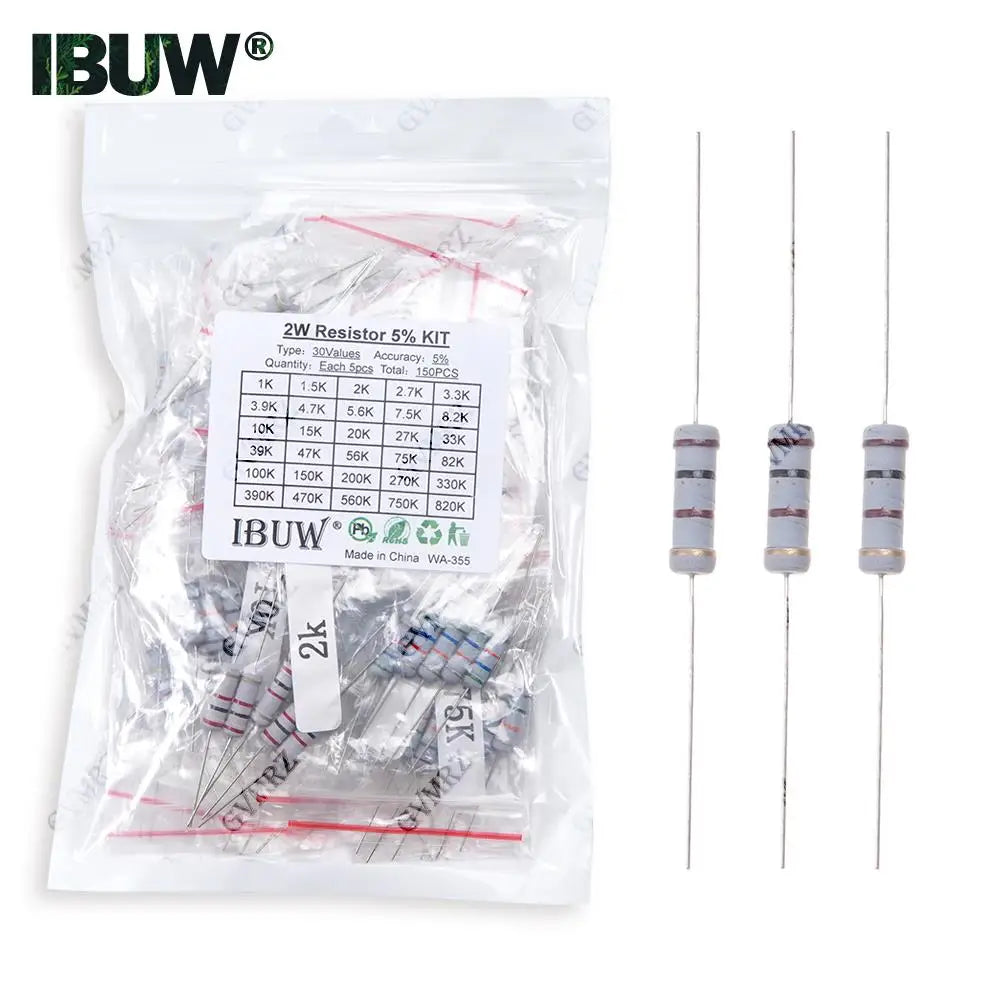1/2W 1W 2W 3W Resistance 5% Metal Film Resistor Assortment Kit Set 30Kinds Each 5/10PCS 1R~750R 1K~820K Ohm