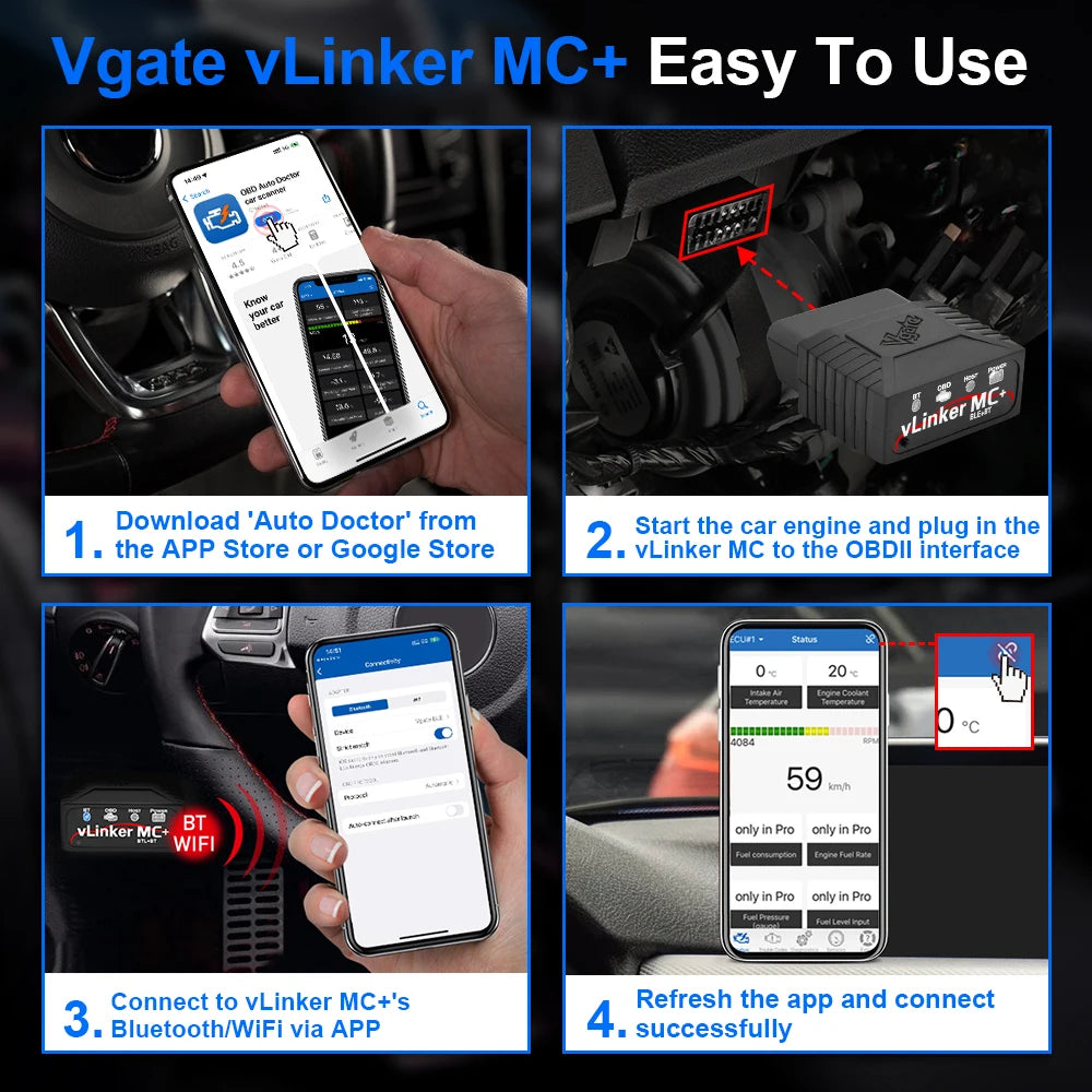 Vgate VLinker MC/MC+ Bluetooth 3.0/4.0 OBD2 Scanner ELM327 Compatible for BimmerCode FORScan for IOS/Android Car Diagnostic Tool