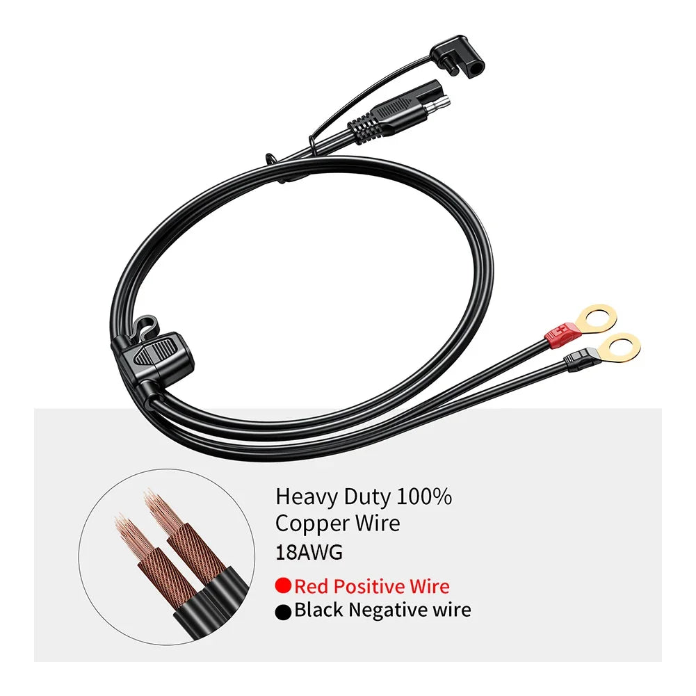 0.6/1.8m SAE Cable With Fuse Terminal O Connector Battery Charger Extension Adapter Wire 18AWG 12-24V Terminal,1-2Pcs/Lot