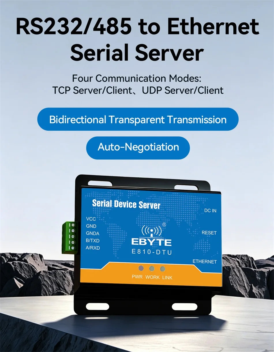 Ethernet RJ45 to RS485/232 TCP UDP 100M Full Duplex Serial Port Server Wireless Transceiver Modem Module E810-DTU(RS485)-V2.0