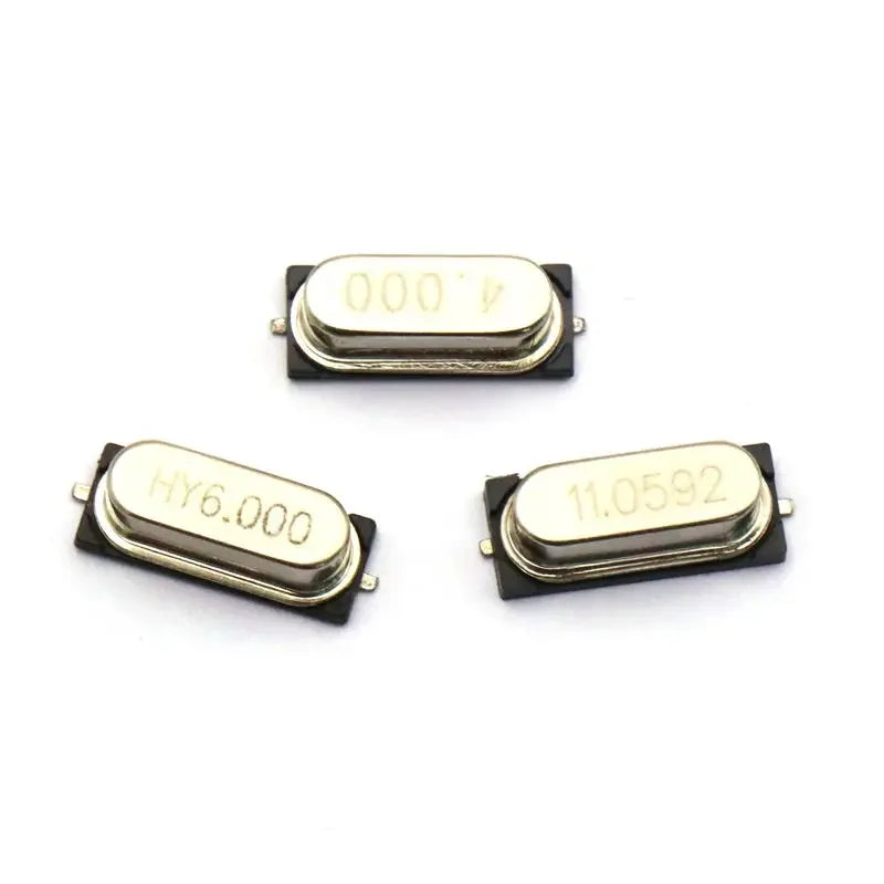 10PCS 4Mhz 6Mhz 8Mhz 12Mhz 11.0592MHZ 14.318MHZ 16MHZ 20MHz 24MHZ 25MHZ SMD Quartz Crystal Resonator Passive Oscillator HC49S