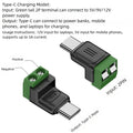 Solderless Plug USB C to 2Pin Terminal Adapter Screw Micro Type-C Male to 2 Pin Crimp Terminal Block 5V Charging Conversion