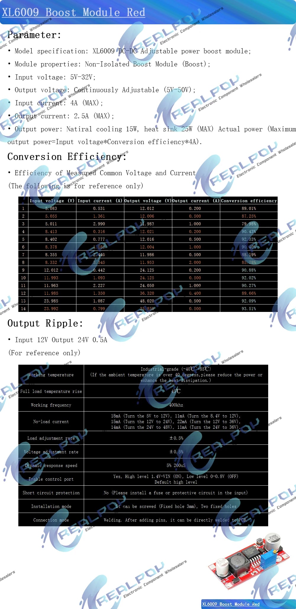 XL6009 XL6019 4A Boost Converter Step Up Adjustable 15W 5-32V to 5-50V DC-DC Power Supply Module High Performance Low Ripple