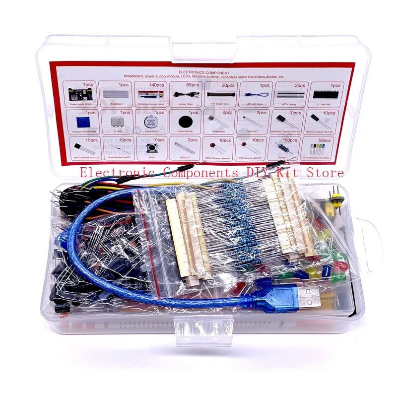 2025 New 830 Hole Breadboard Kit For R3 Component Pack Beginner Kit 3386P Potentiometer Dupont Wire Keypad LED Resistor