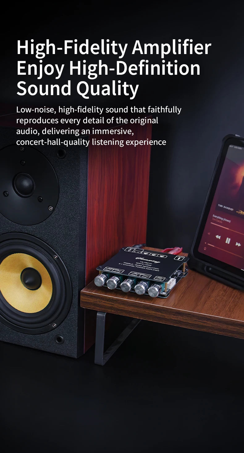 YS-TB21H TPA3116 Bluetooth 5.1 Audio Amplifier Board 2.1 Channel 50Wx2+100W Subwoofer APP Control HiFi Stereo Power Amp