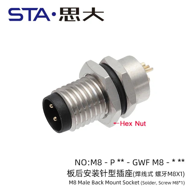 3 4 5 6 8 Pins M8 Solder Welding A D Coding Male Female Panel Mount IP67 Sensor Circular Connectors