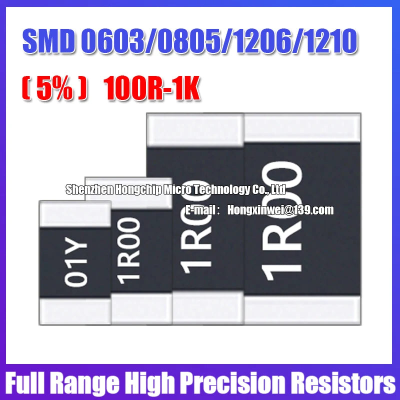 100PCS 0603 0805 1206 1210 2010 2512 SMD Resistance 5% Common Resistance Values 100R-1K 200R 470R 510R High Precision Resistors