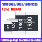 100PCS 0603 0805 1206 1210 2010 2512 SMD Resistance 5% Common Resistance Values 100R-1K 200R 470R 510R High Precision Resistors