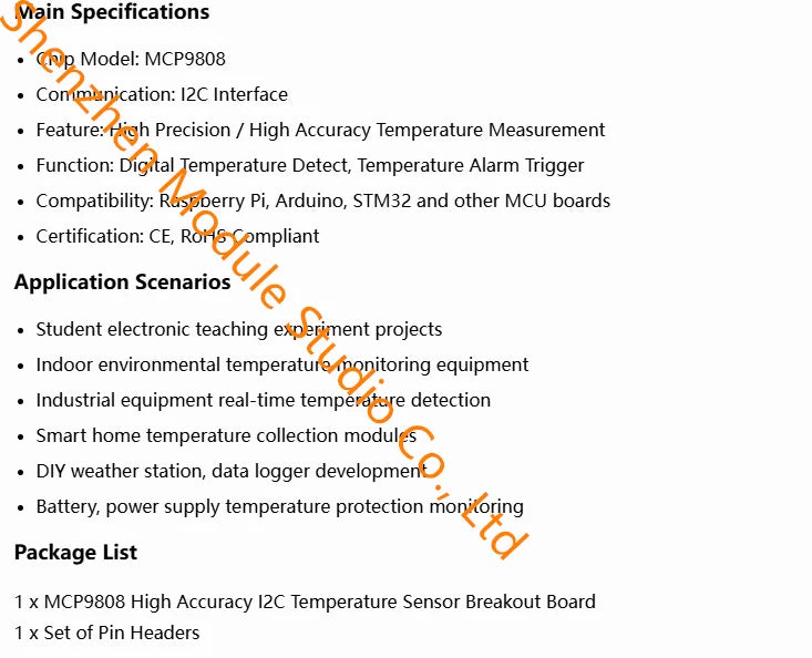 1PCS MCP9808 High Precision I2C Digital Temperature Sensor Breakout Board High Accuracy Temperature Detection Module