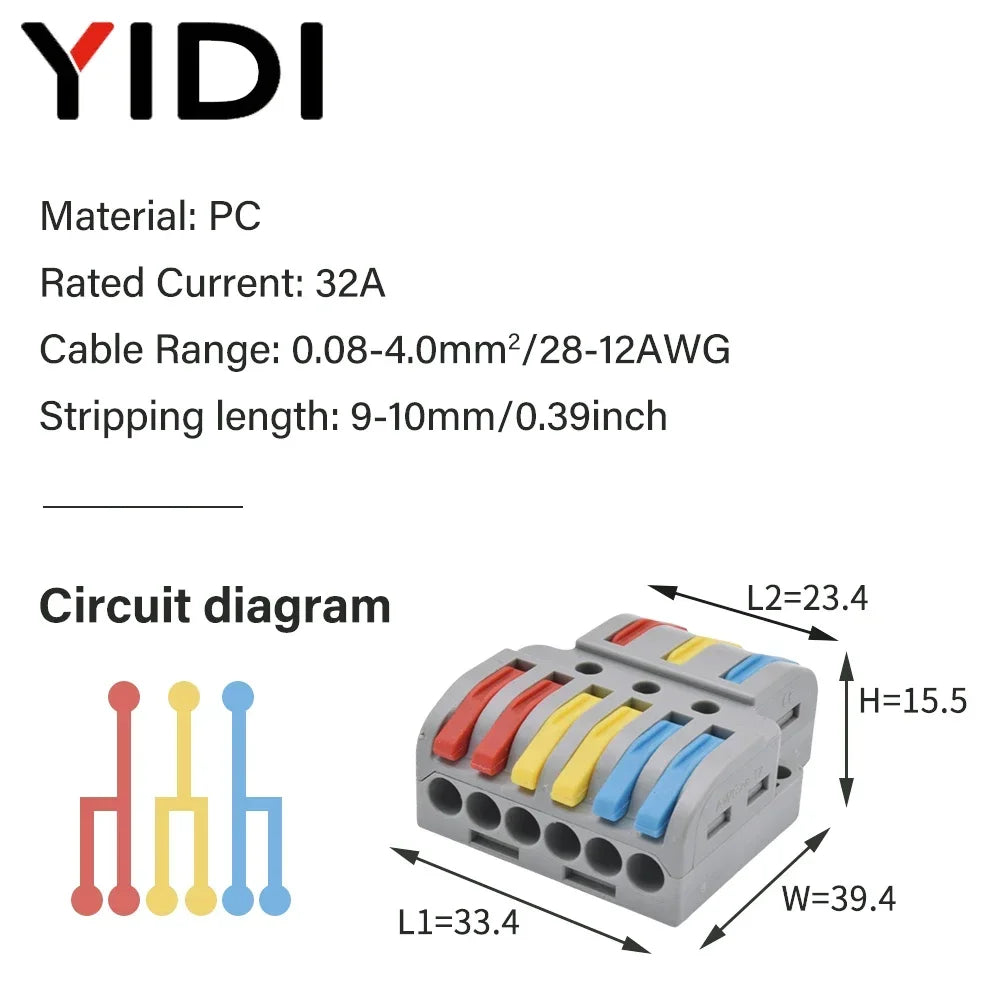 5pcs/lot Splitter Cable Push-in Lever Connection Terminal Block 1 In Multiple Out Combined Compact Quick Splice Wire Connector