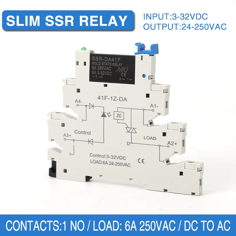 DC Control AC 6A Slim Interface Solid State Relay Module DIN SSR Slim Relay DC Control DC 41F-1Z-C2 SSR Relay DIN Rail