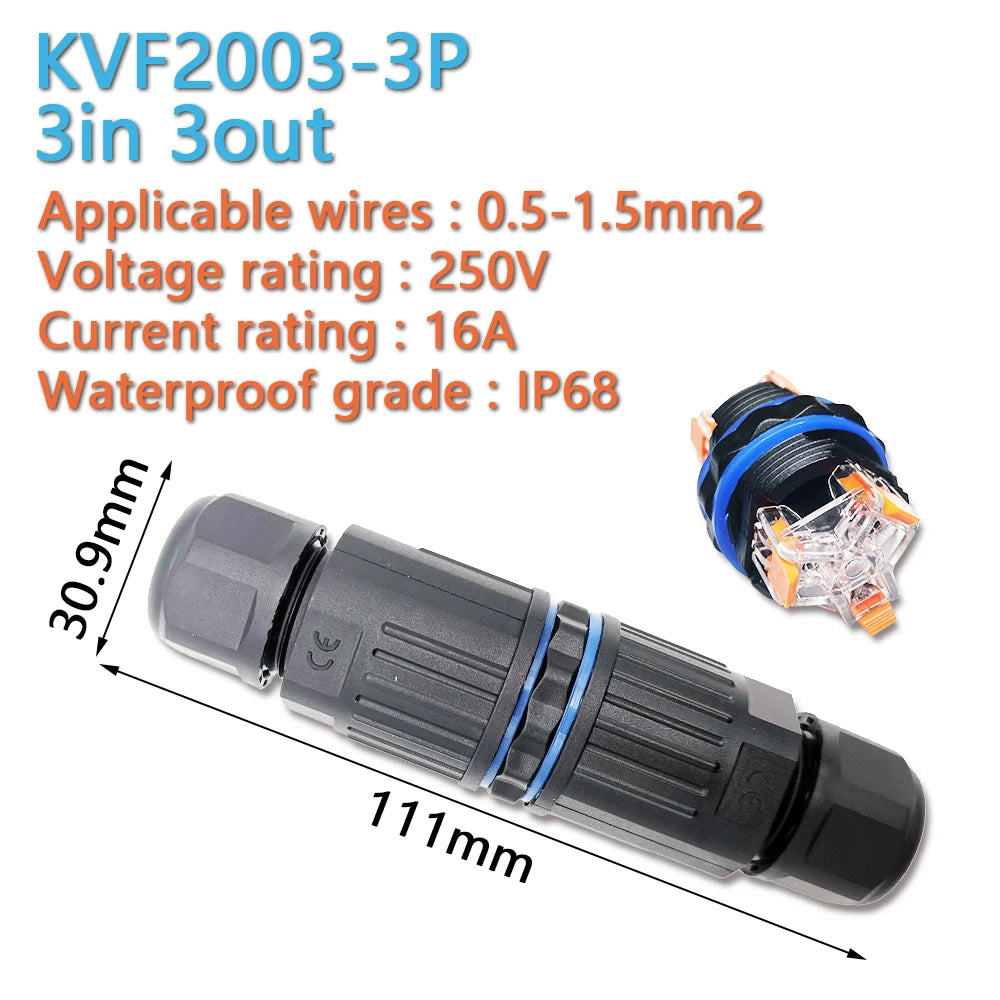 IP68 waterproof cable connector quick connection KVSF-15 2 in 2 out 2/3/4/5 pin Electrical Terminal Adapter Wire Connector