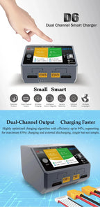 HOTA D6 DC650W 15A Dual Smart Charger Maximum current 1600mA Built-in Micro USB for 1-6S Lipo LiHV/NiZn/Nicd/NiMH Battery