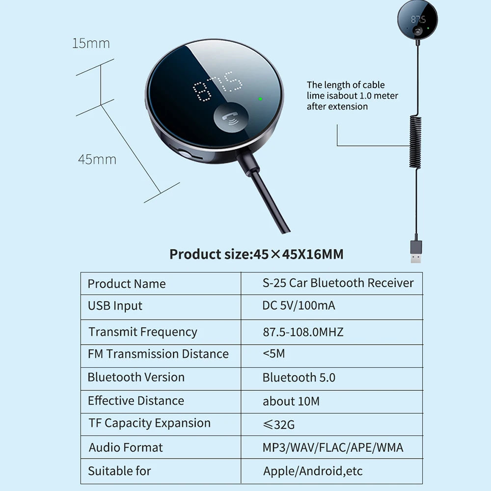 Bluetooth 5.0 FM/AUX Transmitter Audio FM Transmitter and Receiver Hands-Free Car Adapter FM Bluetooth Fast Charger