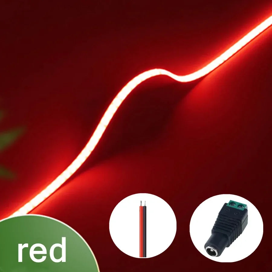 12V 3mm Width Ultra Thin COB LED Light Strip Colorful Dimmable High Density Flexible Light 400LEDs for DIY TV Home Decor Lamp