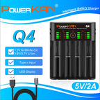 POWERKAN Q4 4-Bay Charger for 1.2V Ni-MH AA AAA & 3.7V Li-ion 18650 26650 Batteries with USB Output