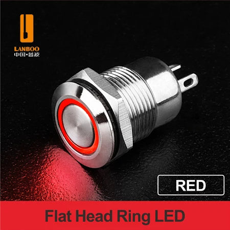 LANBOO 12mm Economy Mini Metal Push Button Switch 1NO Ring/Power Illumination Momentary or Latching