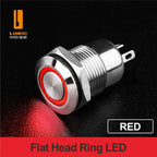LANBOO 12mm Economy Mini Metal Push Button Switch 1NO Ring/Power Illumination Momentary or Latching